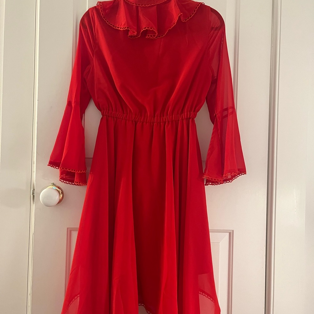Red Asymmetrical Ruffled Sundress - Picture 7 of 8